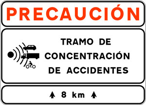 Cartel tramo de concentración de accidentes
